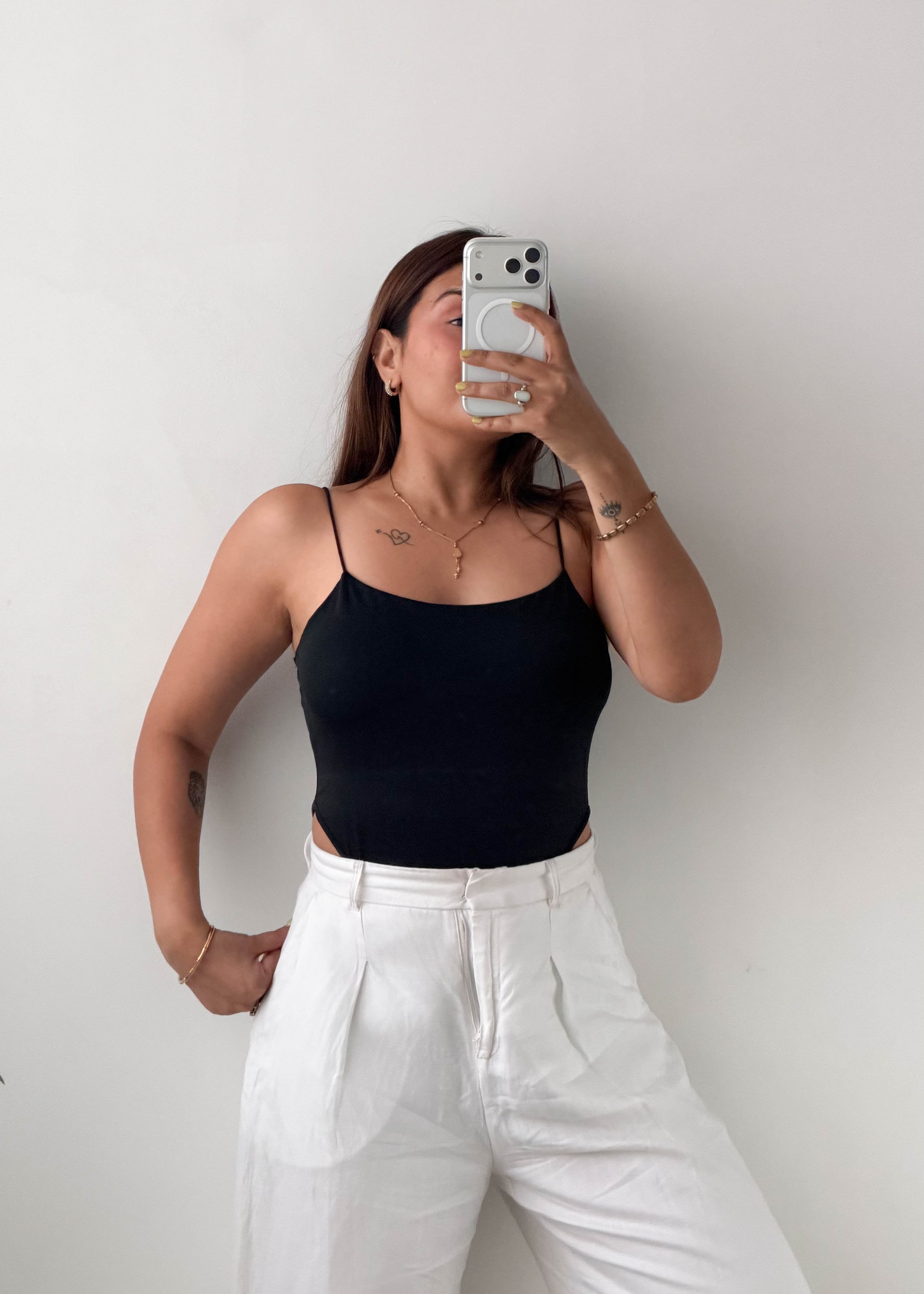 Size XS-S Black Basic Cami Bodysuit