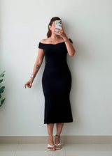 Size M-L Black Off-Shoulder Midi Dress