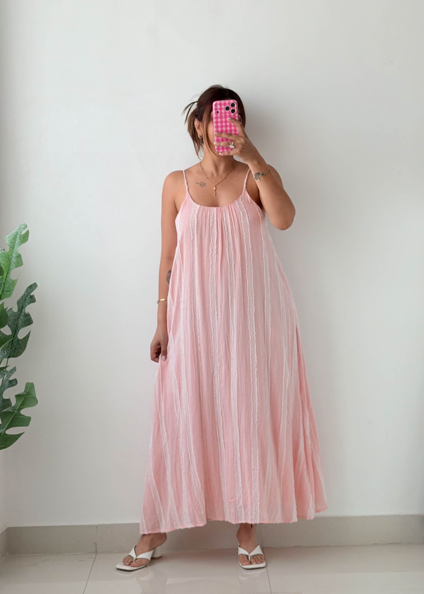 Size M-L Blush Pink Textured Maxi Dress