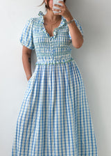 Size M-L/ XL-2XL Blue Checkered Midi Dress