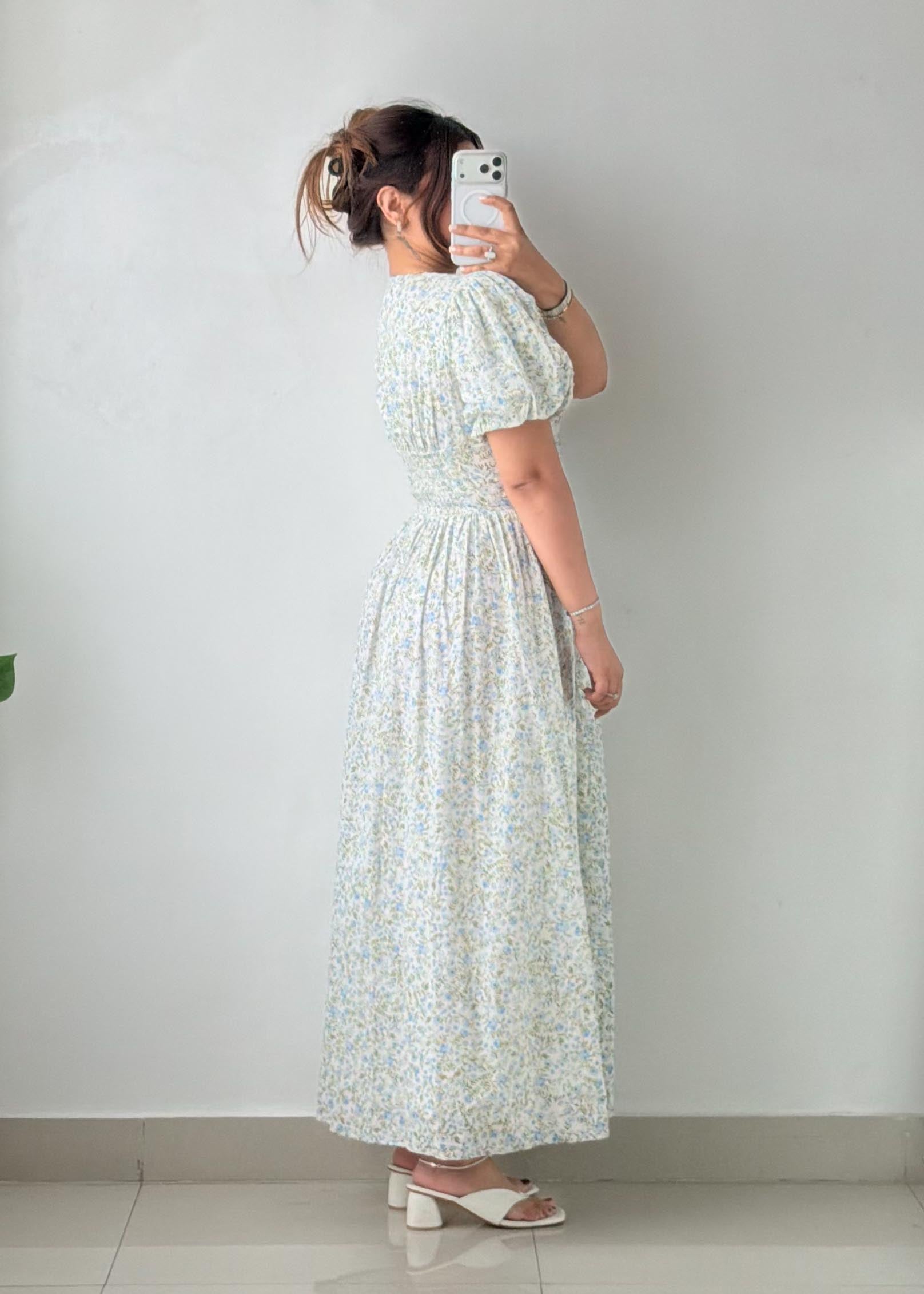 Size XS-S White Floral Print Midi Dress