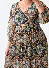 Size S-M Black Multicolor Paisley Print Midi Dress