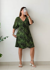 Size L-XL Green Leopard Print Mini Dress