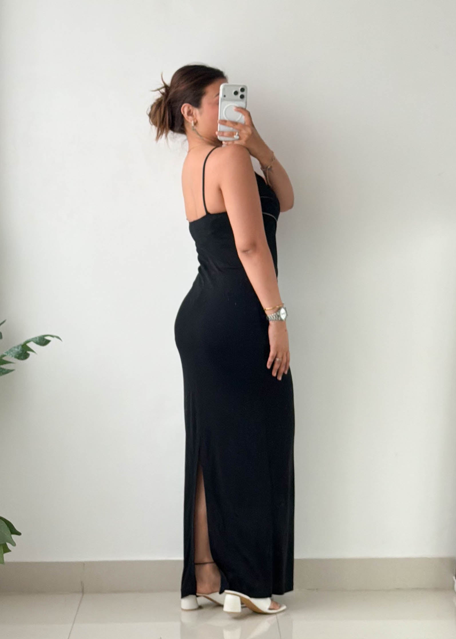 Size S-M Black Abstract Stitch Maxi Dress