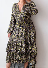 Size S-M Olive Leopard Print Tiered Maxi Dress