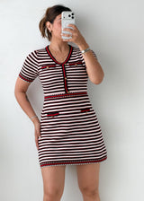 Size M-L Black & White Striped Knit Mini Dress