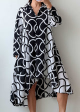 Size S-M Black White Abstract Shirt Dress