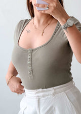 Size L Sage Button Detail Bodysuit