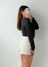 Size L-XL Black Square Neck Long Sleeve Bodysuit