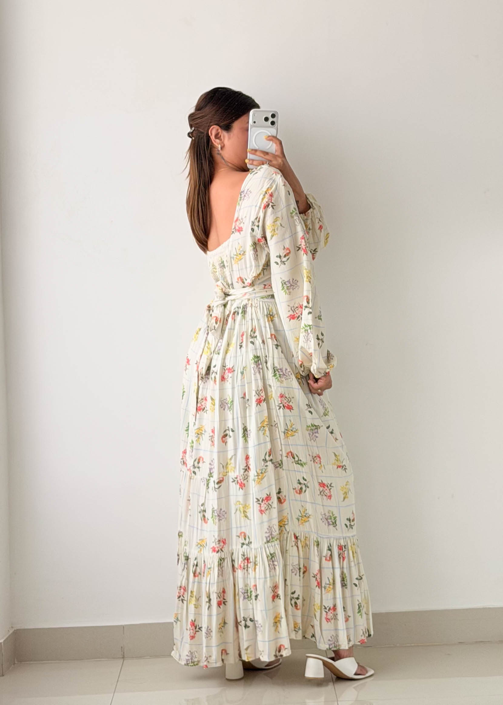 Size L-XL Cream Floral Tiered Maxi Dress