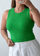 Size XS-S Green Ribbed Tank Top