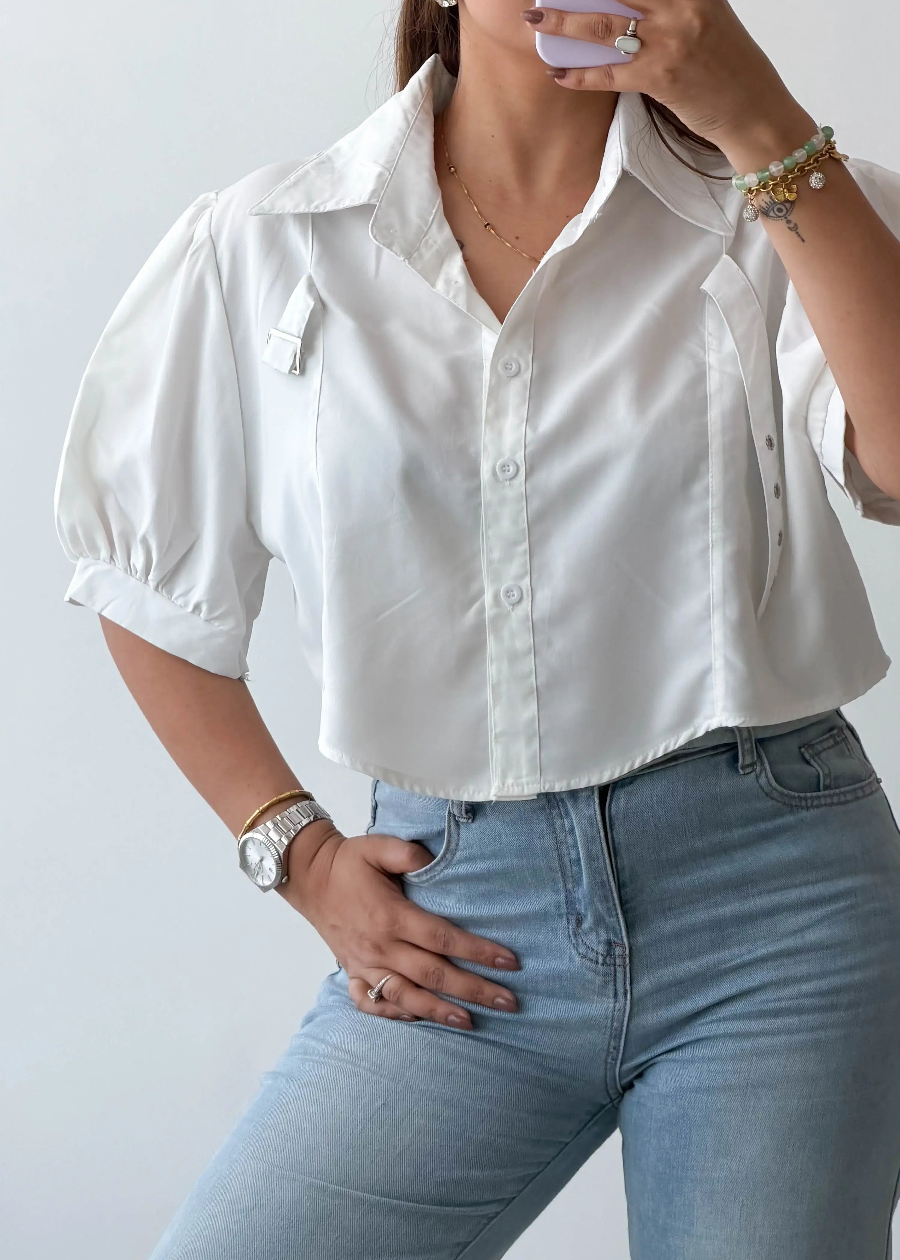 Size S-M, Puff Sleeve Crop Shirt