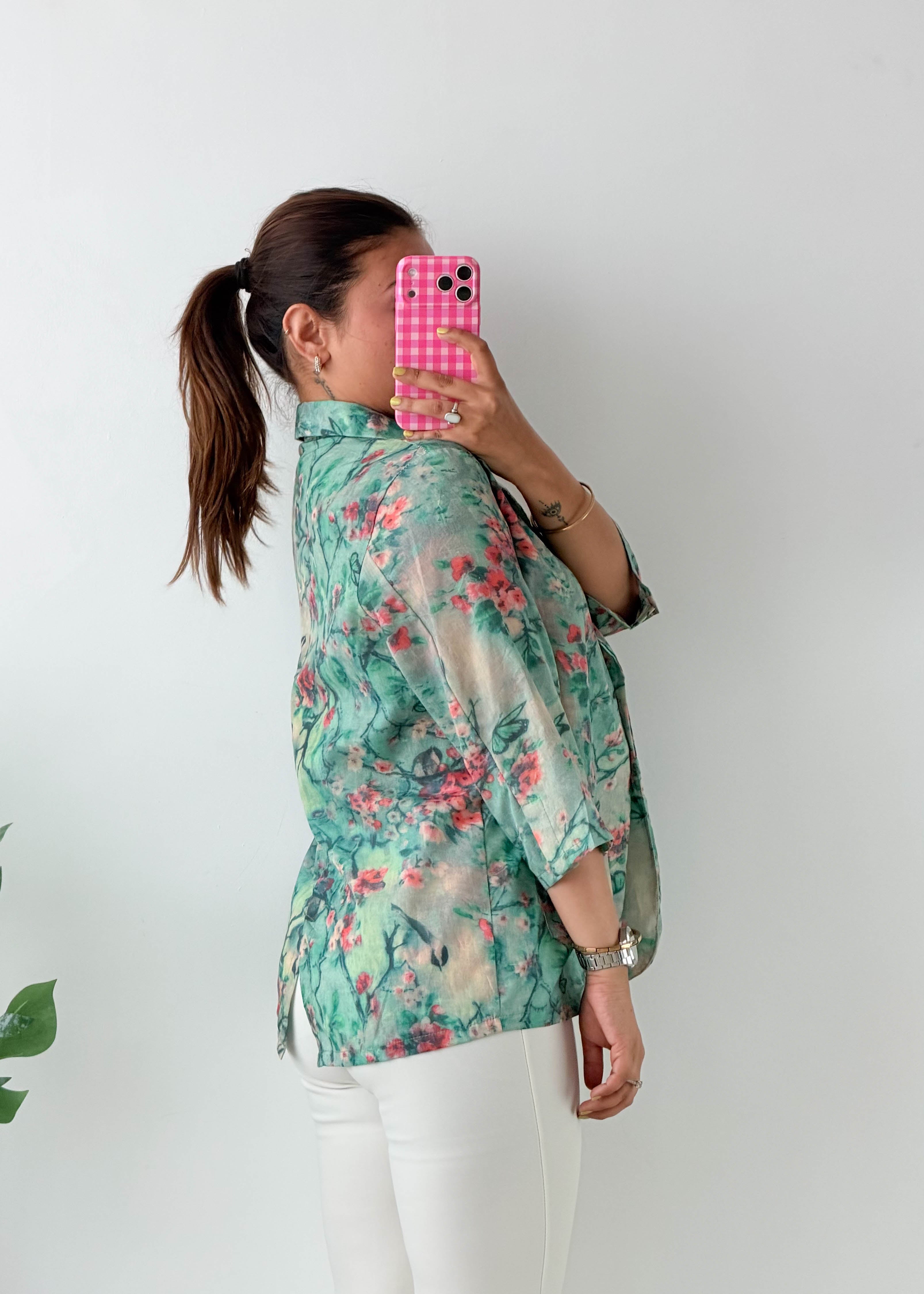 Size M-L Mint Floral Shirt