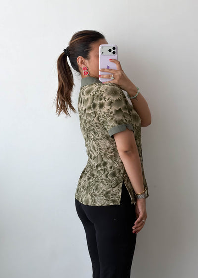 XS-S Olive Floral Viscose Shirt