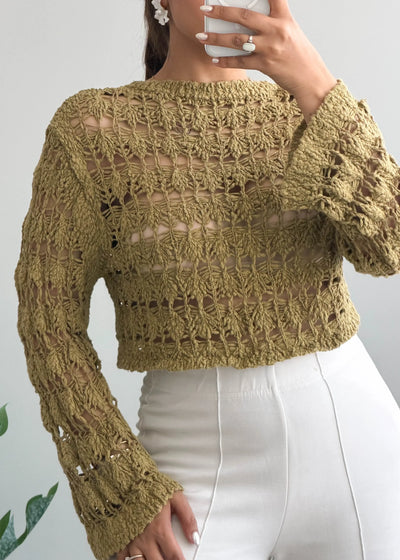 Size S-M, Olive Crochet Crop Top - Closet by Payal