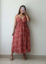 Size M-L, Red Floral Midi Dress