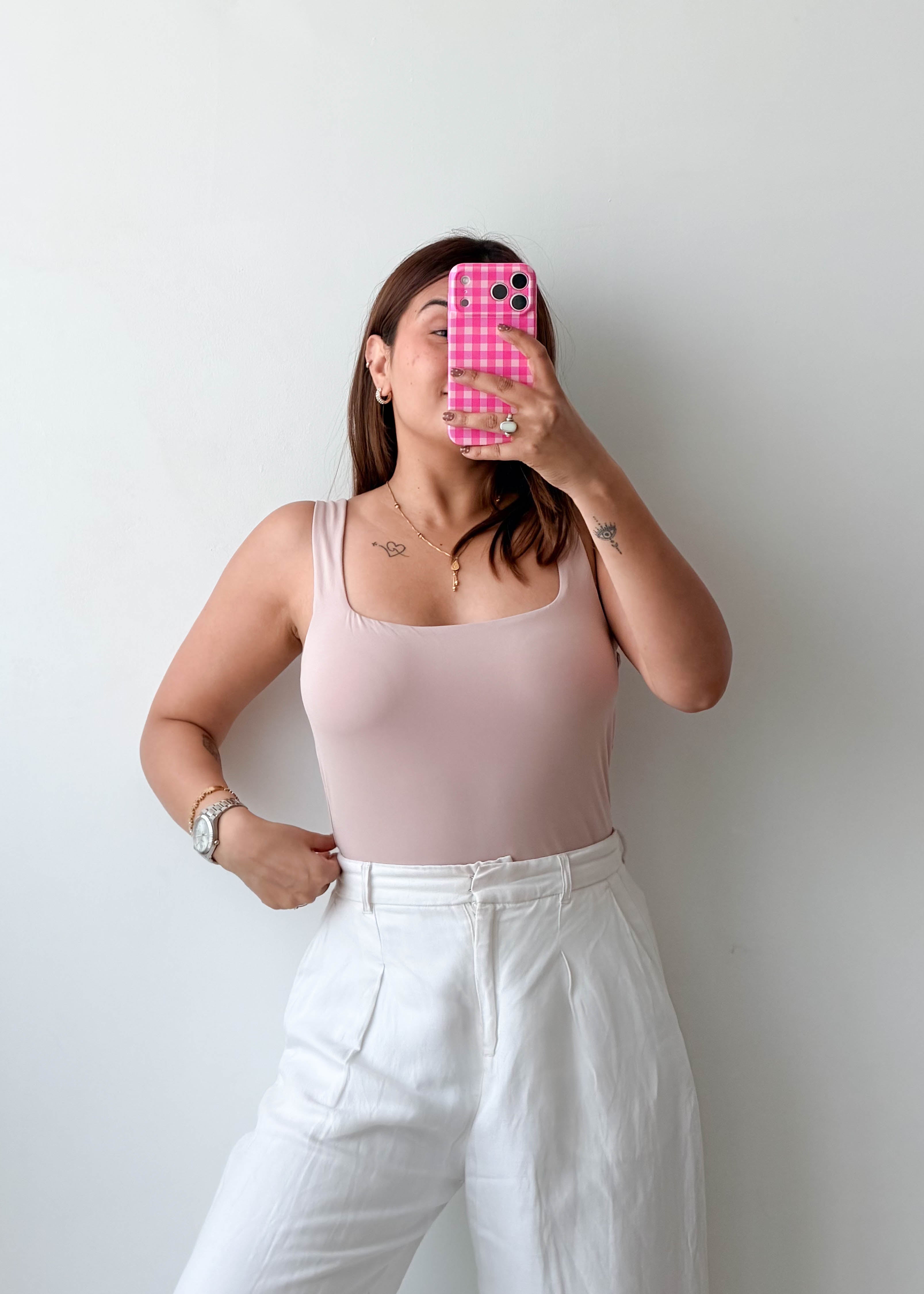 Size L Blush Pink Square Neck Bodysuit