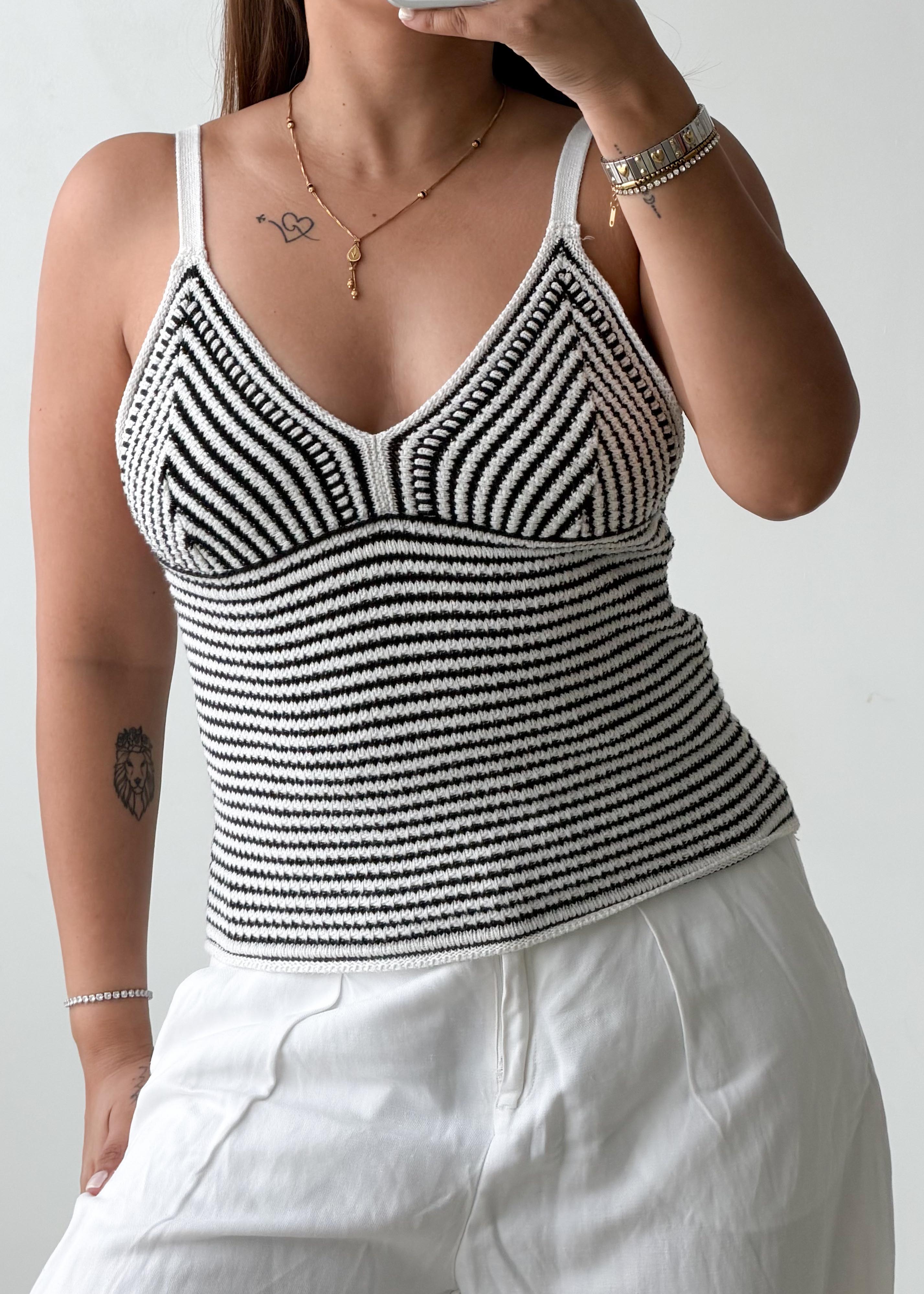 Size S-M Black & White Crochet Knit Tank Top