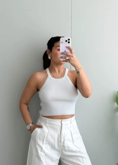 Size S-M, White Racerback Tank Top - Closet by Payal
