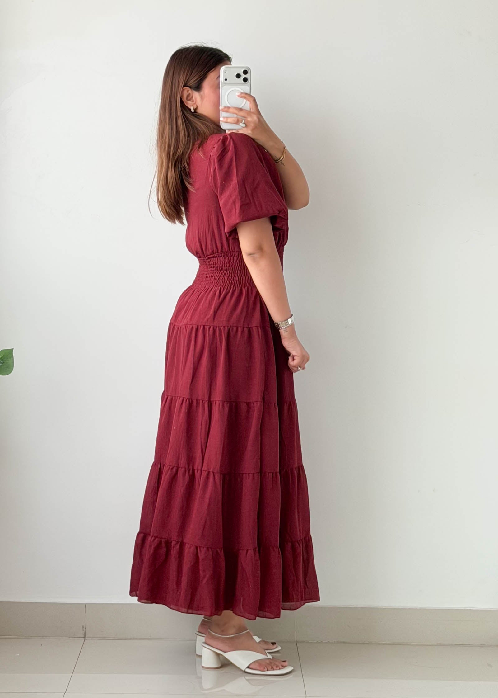 Size S-M Burgundy Tiered Maxi Dress