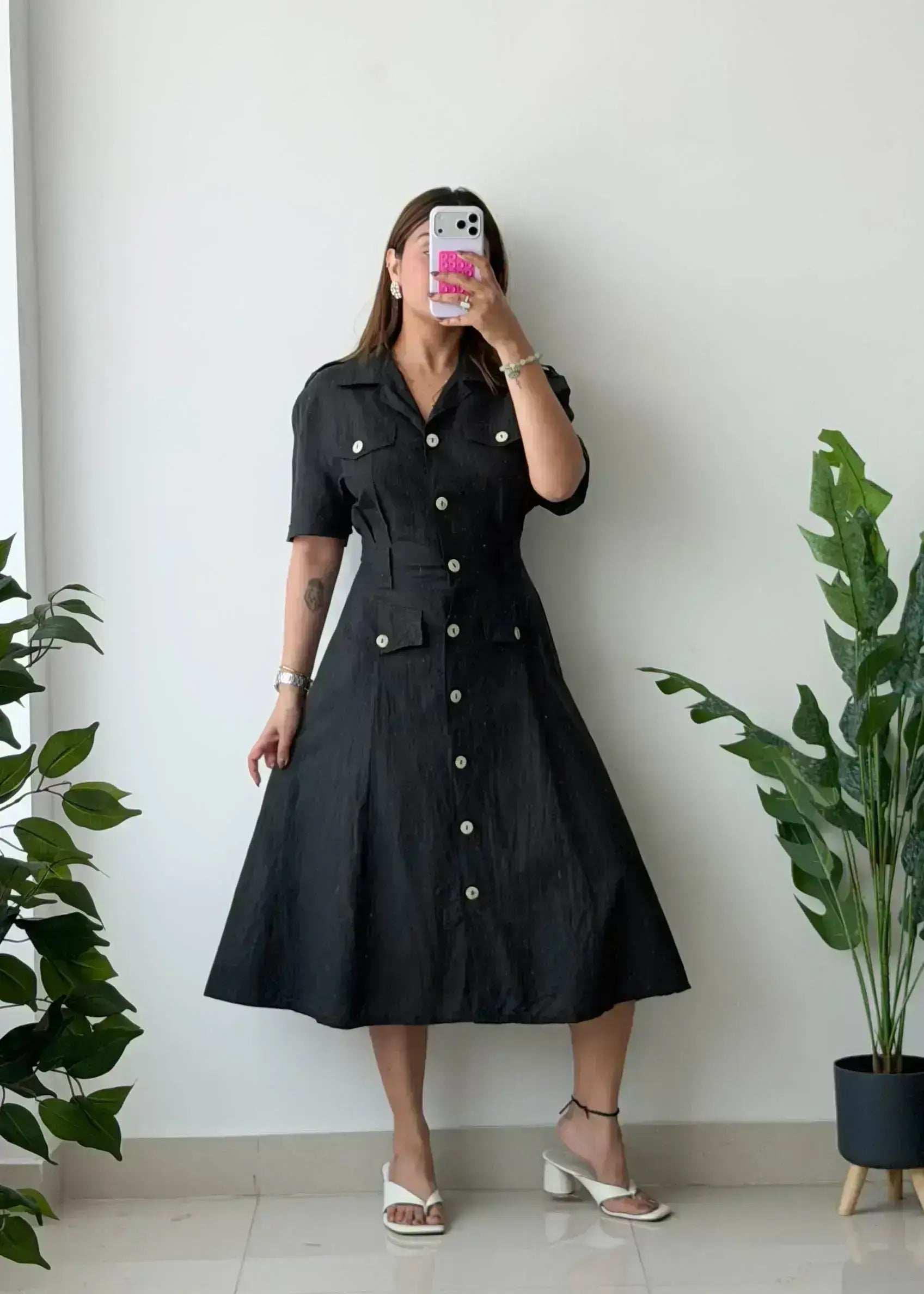 Size L, Black Utility Shirt Dress