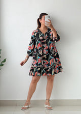 Size S-M Black Tropical Print Mini Dress