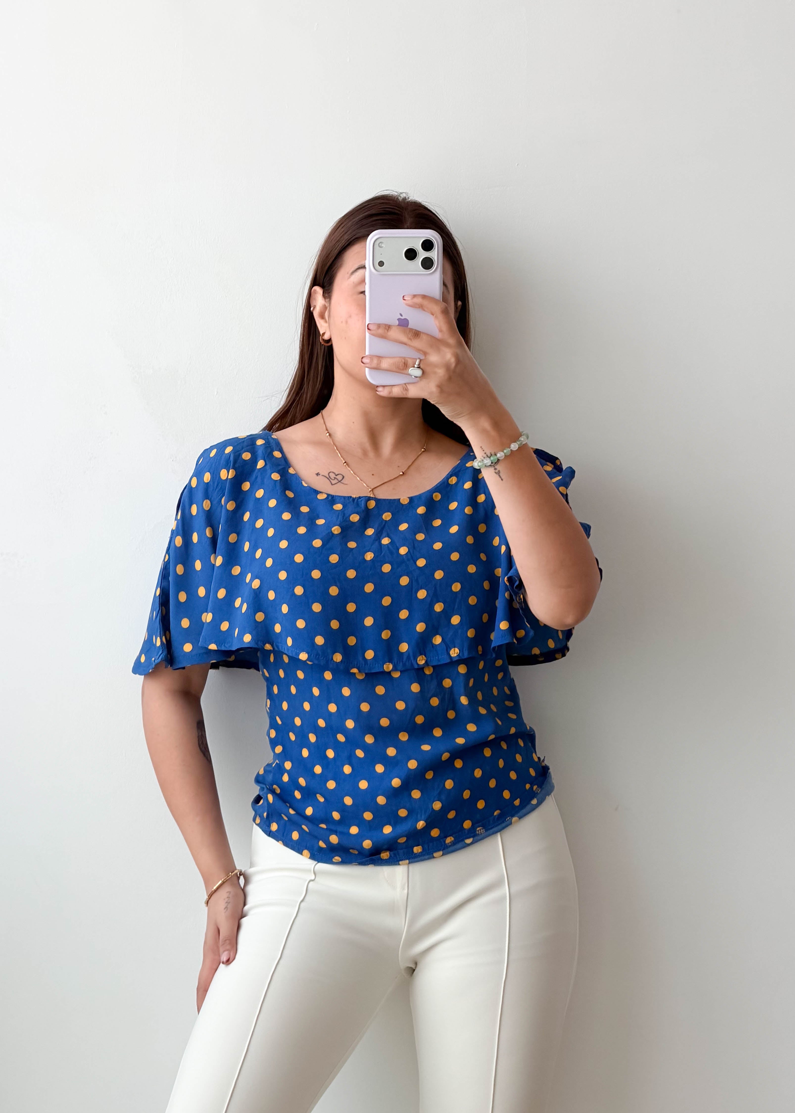 Size XS Blue Polka Dot Cape Top