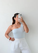 Size S-M Powder Blue One-Shoulder Bodysuit