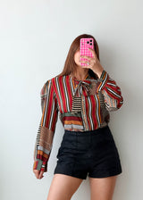 Size S-M Multicolor Striped Tie-Neck Blouse