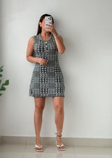 Size S-M Black & White Patterned Knit Mini Dress