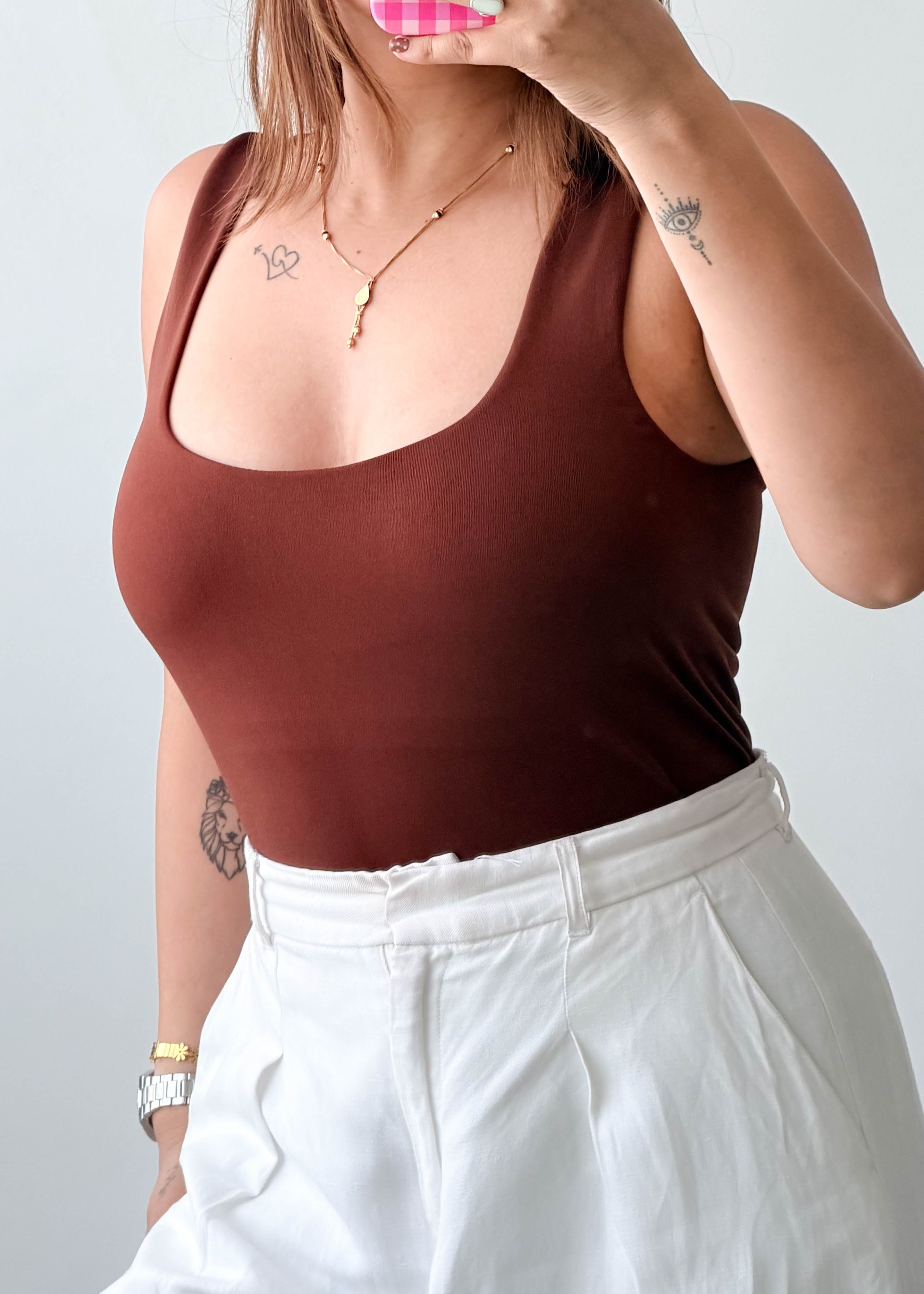 Size M Chocolate Brown Square Neck Bodysuit
