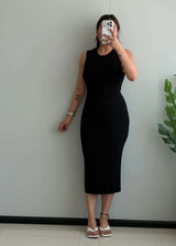 SIZE S-M, Black Sleeveless Bodycon Midi Dress - Closet by Payal