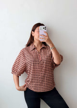 M-L Brown Checkered Oversized Shirt