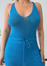 Size M-L, Blue Crochet Drawstring Maxi Dress - Closet by Payal