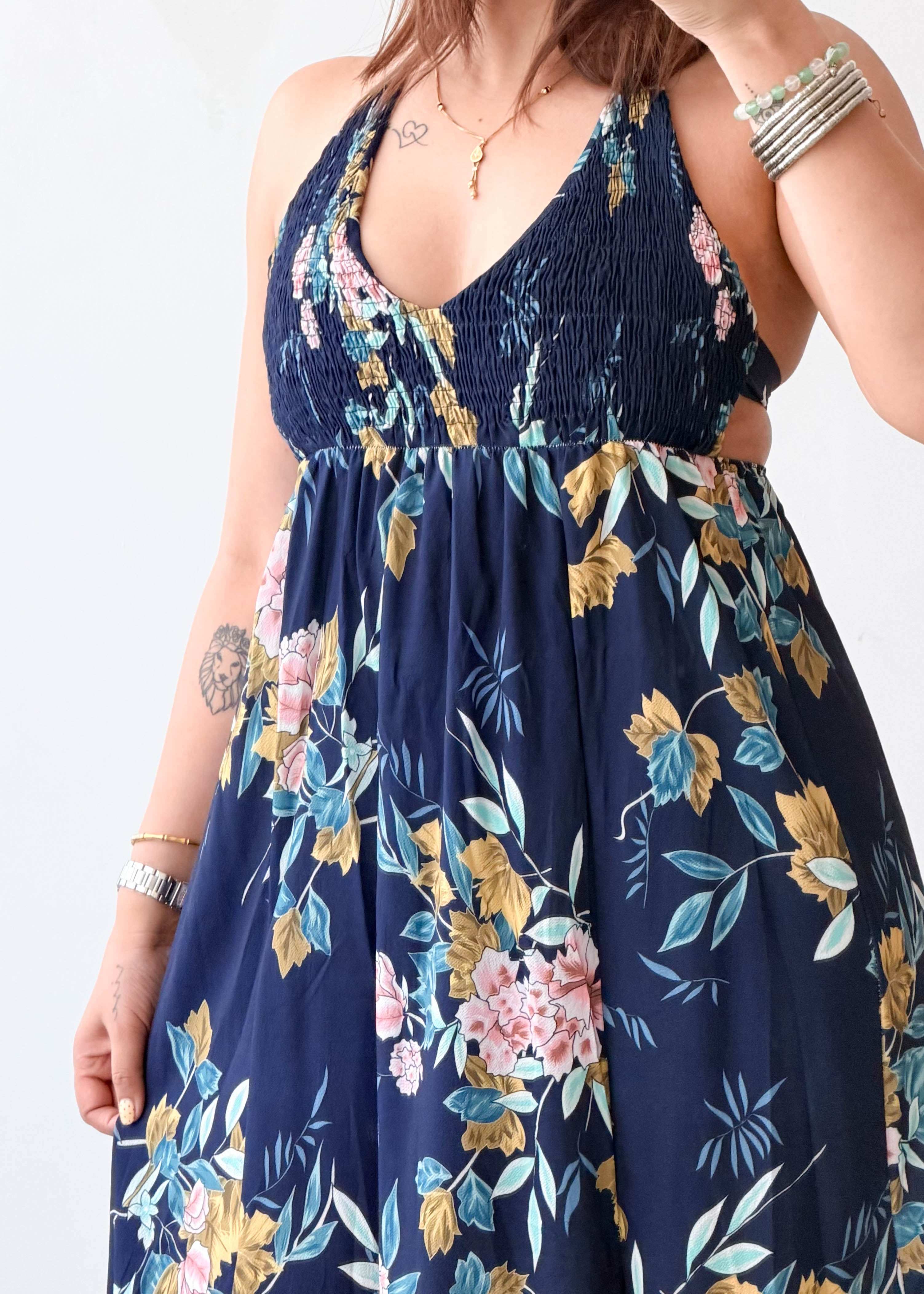 Size XS-M Navy Floral Maxi Dress