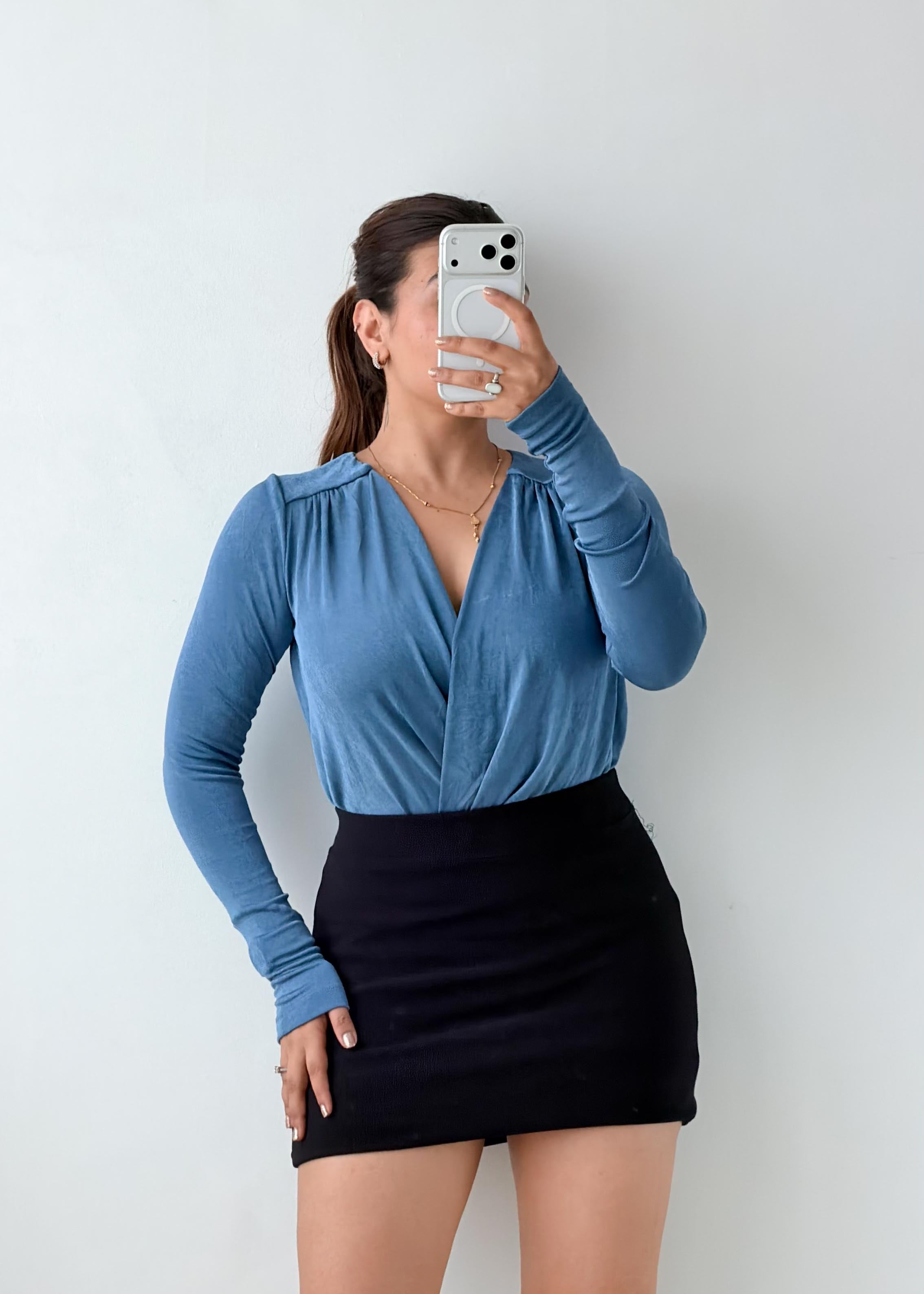 Size S-M Dusty Blue Wrap Bodysuit