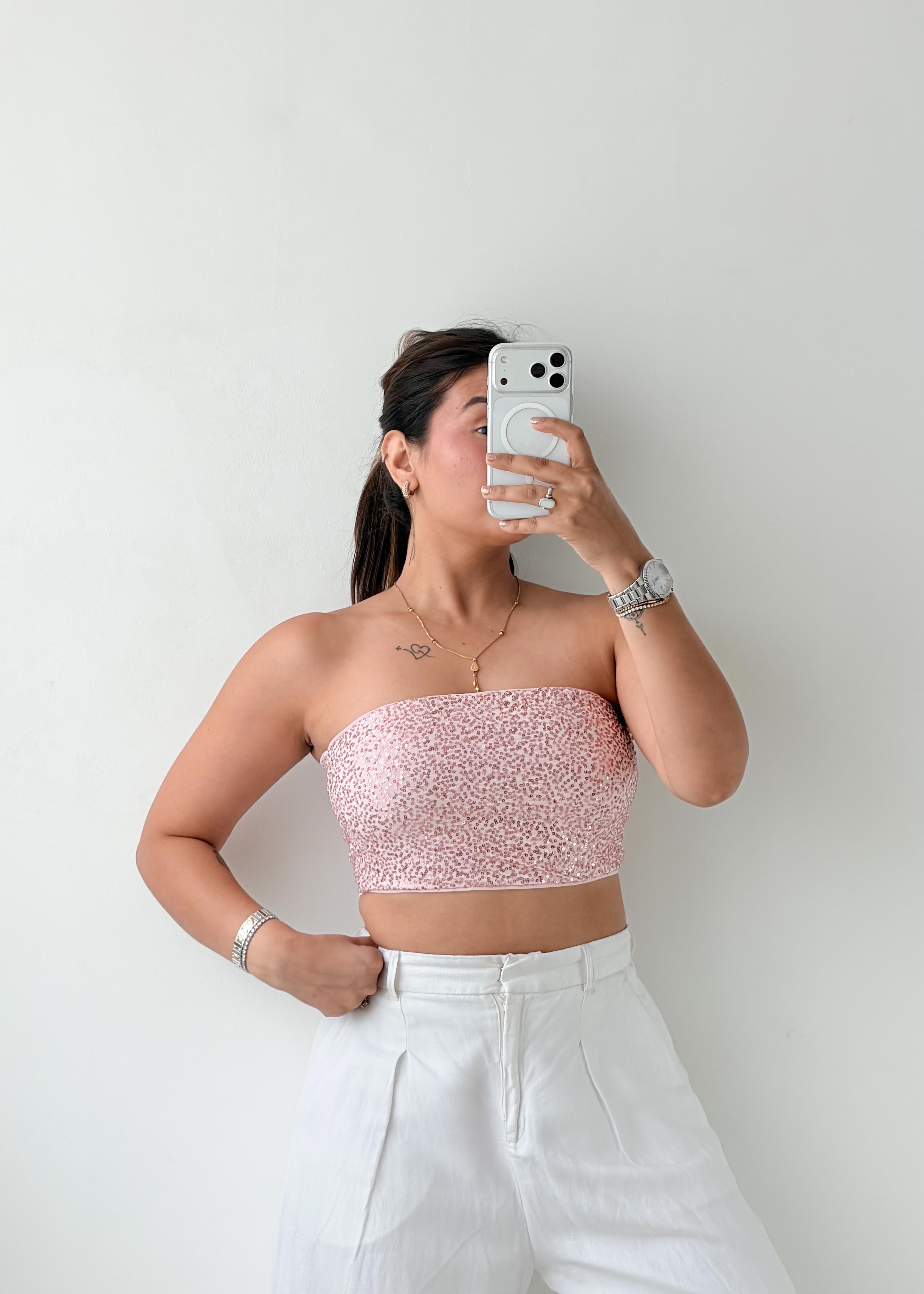 Size S-M Pink Floral Bandeau Top