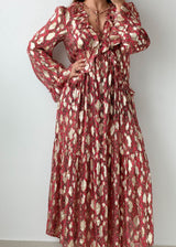 Size M-L Red Printed Ruffle Maxi Dress