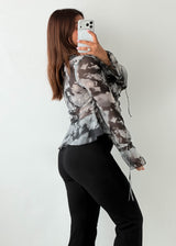 Size XS-S Grey Floral Ruffle Sheer Blouse