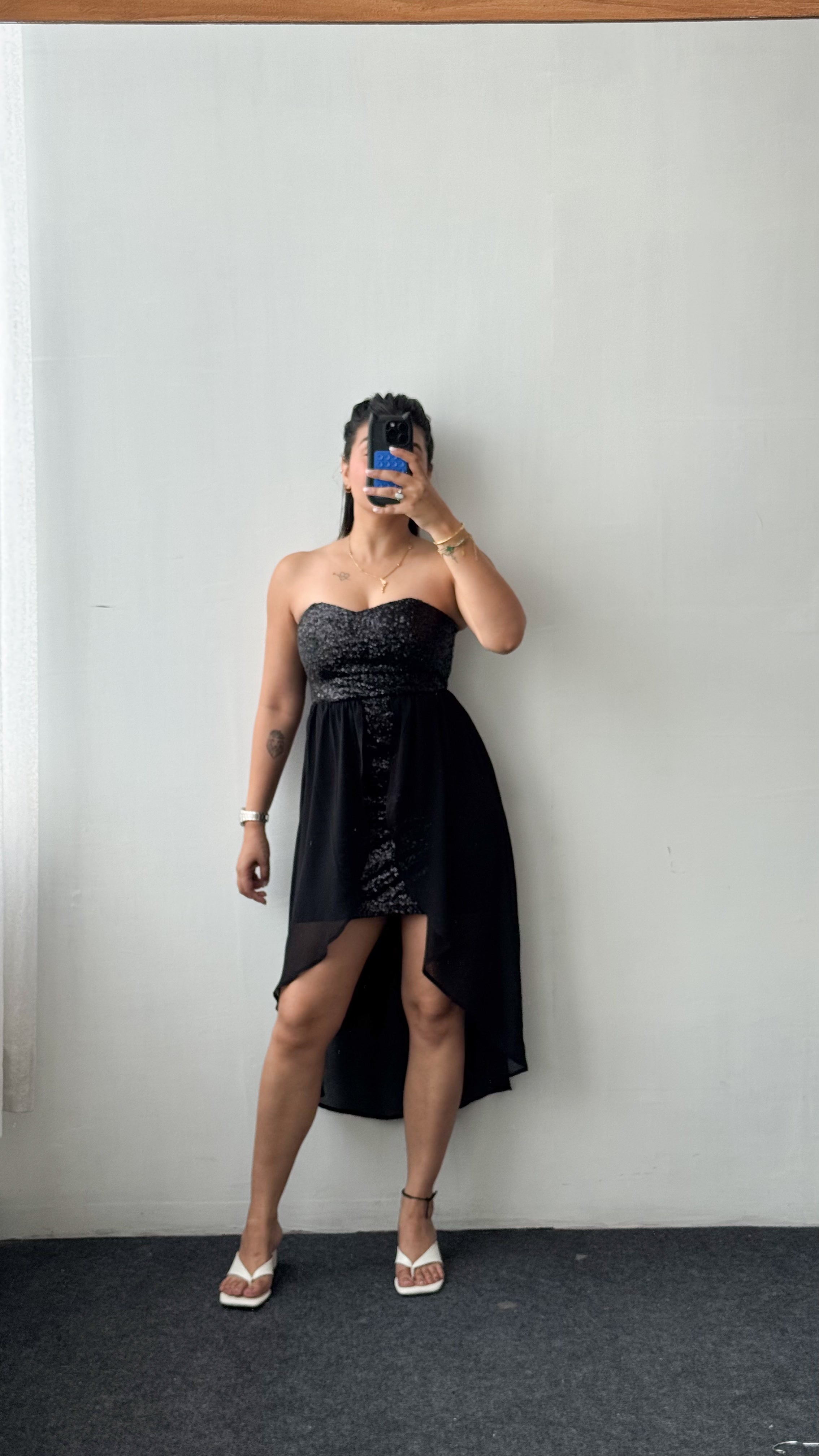 Size XS-S Black Strapless High-Low Dress