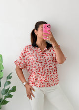Size S-M Pink Cherry Print Shirt