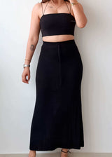 Waist 24-28 Black Bodycon Maxi Skirt