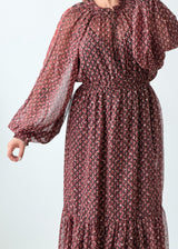 Size S-M Burgundy Printed Tiered Maxi Dress