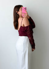 Size M-L Burgundy Lace Ruffle Bodysuit