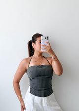 Size XS-S Charcoal Pinstripe Halter Top