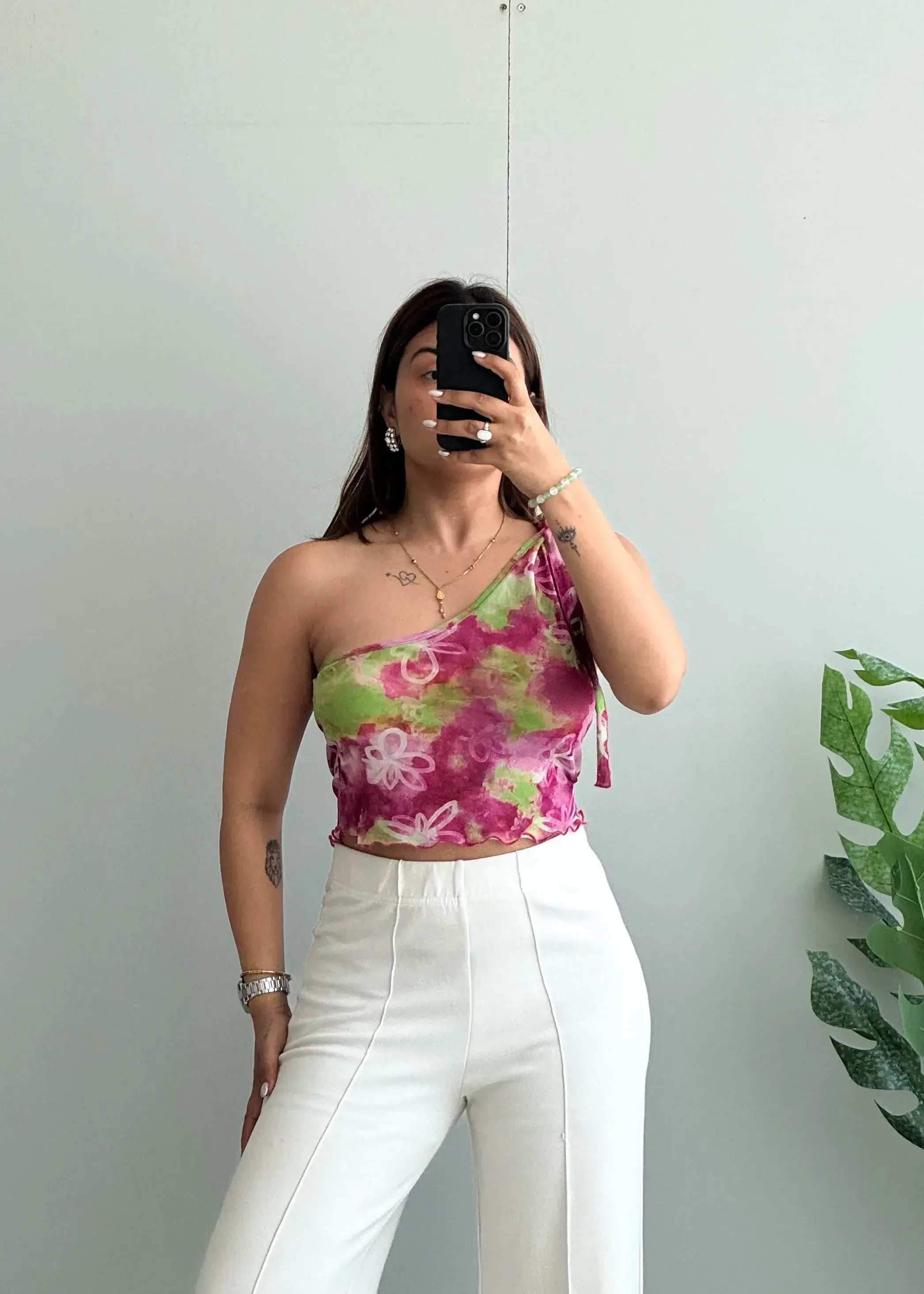 Size S-M, Floral Tie Dye One Shoulder Summer Top - Closet by Payal