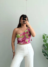 Size S-M, Floral Tie Dye One Shoulder Summer Top - Closet by Payal