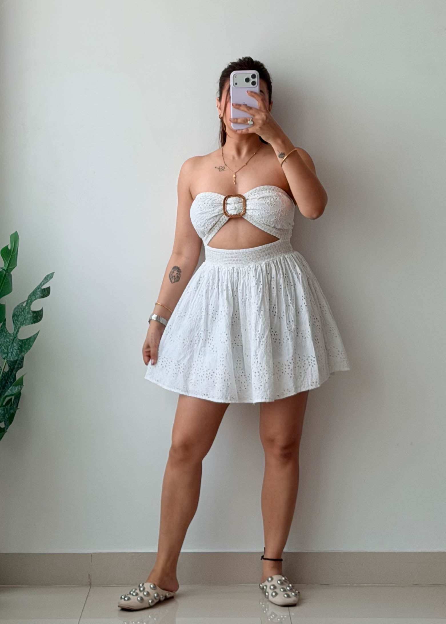 Size S-M White Broderie Cotton Cut-Out Dress