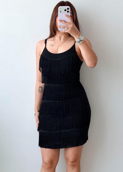 Size S-M Black Fringe Bodycon Mini Dress – Closet by Payal