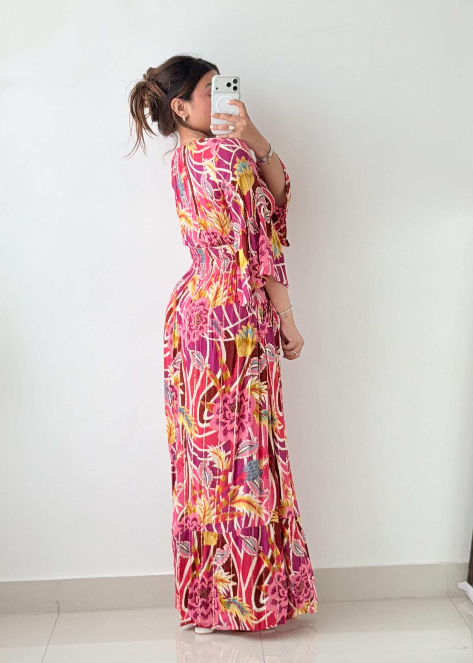 Size XS-M Pink Printed Flowy Maxi Dress